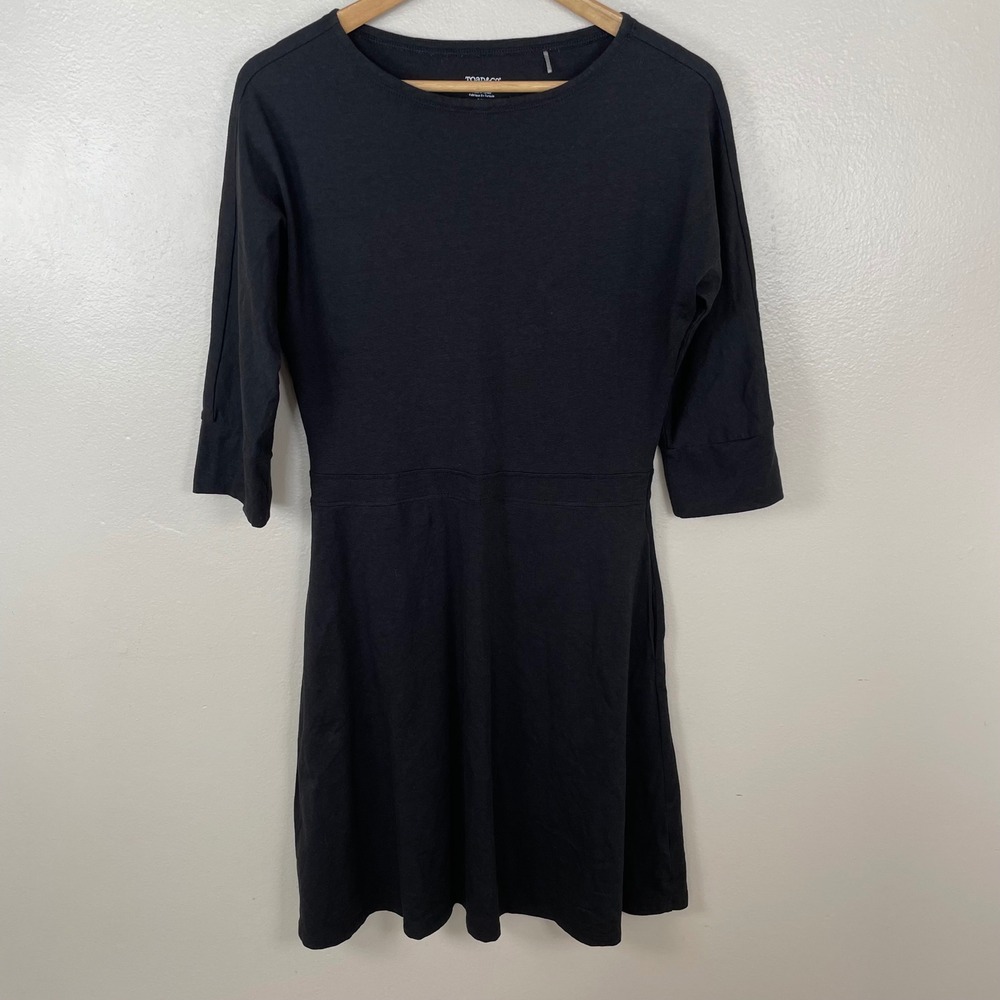 Toad&Co Women's Small Fit & Flare Dress Black Organic Cotton Tencel 3/4 Sleeve‎